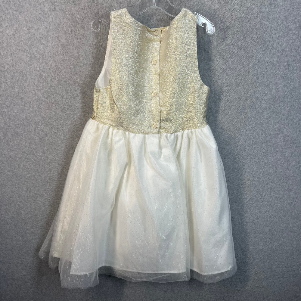 Biscotti Girls 2pc Dress Set White Faux Fur Coat Gold Shimmer Dress‎ Size 8 NEW - Picture 8 of 14